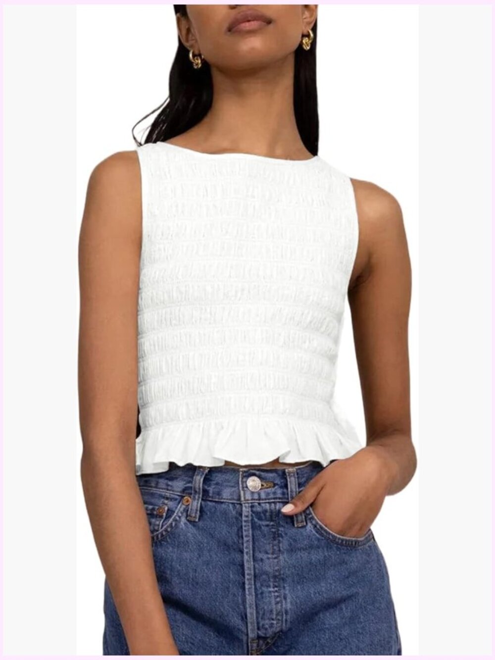 Women's Shirred Sleeveless Ruffle Tank Top Summer Streetwear